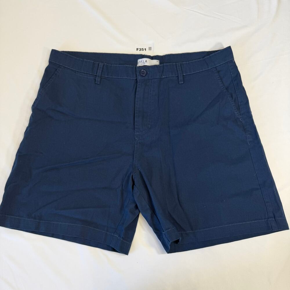 NEW FF.LA Men's Chino Shorts Sz 38 Blue Modern Fit 100% Cotton Flat Front Casual